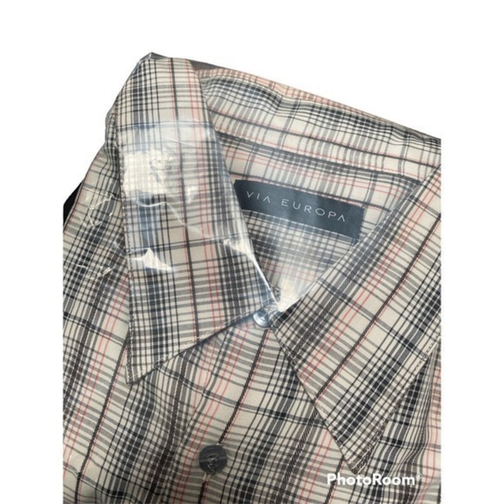VIA EUROPA NWT  Men's Short‎ Sleeve Button Up Brown Plaid Shirt  2XL